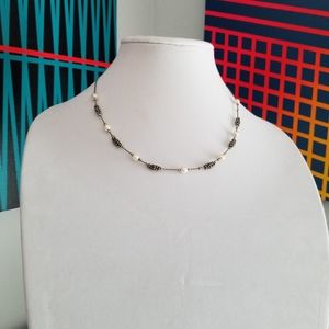 Silver and faux pearl adjustable necklace